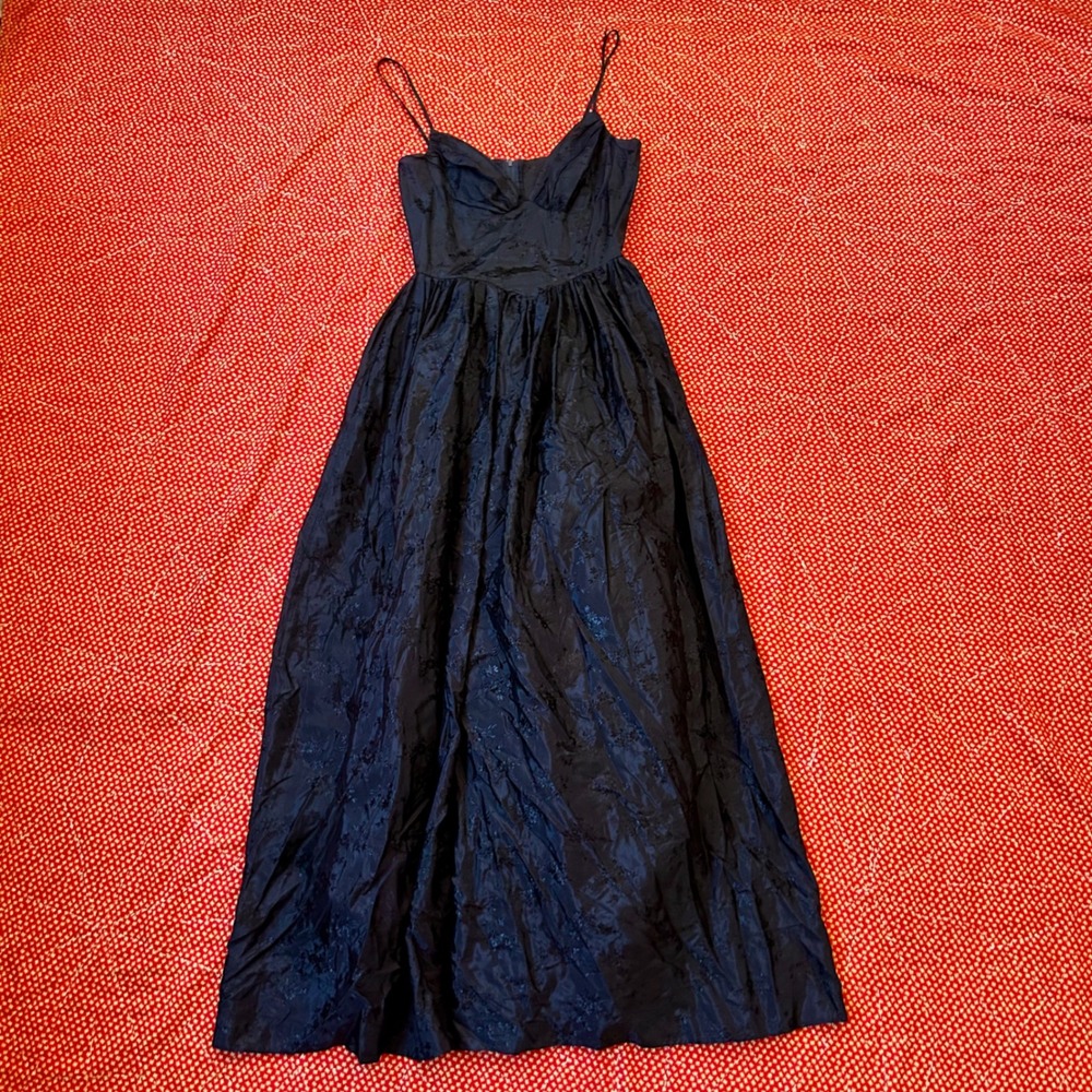 Vintage TD by Eletra Black Floral Jacquard Maxi Prom Dress 1990s